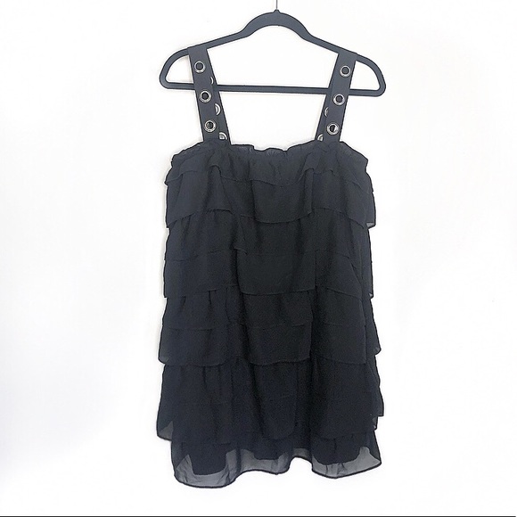 Zara Dresses & Skirts - ZARA Black Ruffled Sheer Dress With Silver Eyelets